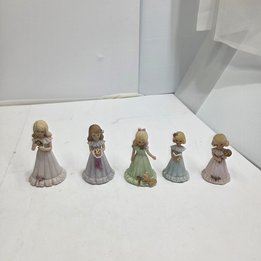 Vintage Enesco Growing Up Birthday‎ Girls Lot Blonde Brunette Figurines Ages 5-9